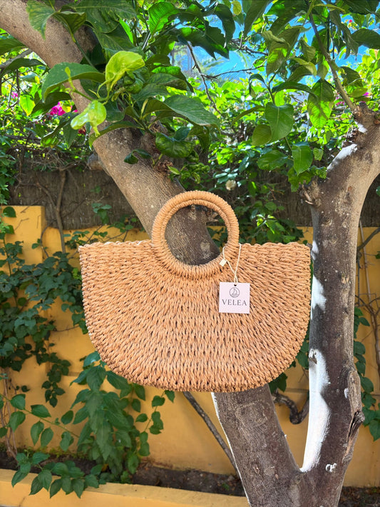 bolso media luna de paja natural para mujer - Velea